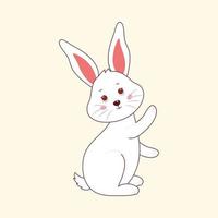 Character of Cute Rabbit Raised One Hand On Cosmic Latte Background. vector