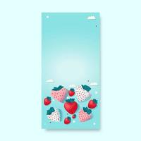 White And Red Paper Cut Strawberries And Clouds On Turquoise Background And Copy Space. vector