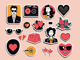 Sticker Style Valentine's Day or Love Elements Set. vector