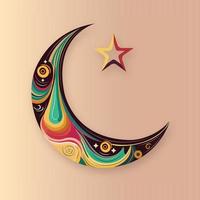 Vector Colorful Fluid Crescent Moon With A Star On Peach Background.