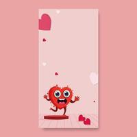 Heart Mascot Running Away Sweat On Podium With Tiny Red Hearts On Pink Plank Texture Background And Copy Space. vector