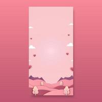 Pink Paper Cut Nature Landscape Background With Heart Shapes, Clouds And Copy Space. vector