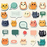 Set Of Sticker Style Blank Chat Box With Cat Emoji Elements. vector