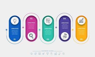 vistoso infografía oval forma etiquetas con íconos y 5 5 opciones o pasos para negocio concepto. vector