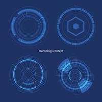 tecnología concepto. hud circulo usuario interfaz en azul antecedentes. circulo elementos para datos infografía. conjunto de ciencia fi moderno usuario interfaz elementos. vector