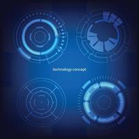 tecnología concepto. hud circulo usuario interfaz en azul antecedentes. circulo elementos para datos infografía. conjunto de ciencia fi moderno usuario interfaz elementos. vector