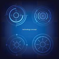 tecnología concepto. hud circulo usuario interfaz en azul antecedentes. circulo elementos para datos infografía. conjunto de ciencia fi moderno usuario interfaz elementos. vector