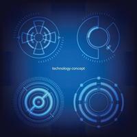 tecnología concepto. hud circulo usuario interfaz en azul antecedentes. circulo elementos para datos infografía. conjunto de ciencia fi moderno usuario interfaz elementos. vector