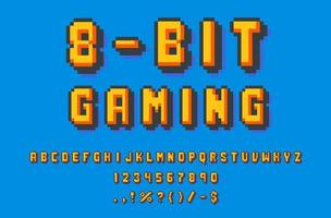 8 bit pixel font type and game typeface alphabet vector