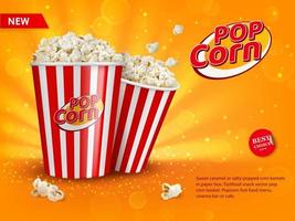 Cinema popcorn buckets, fast food snack poster vector