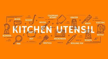 Cook utensil icons and infographics, kitchenware vector