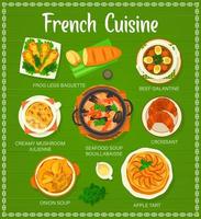 French cuisine menu restaurant lunch dinner dishes vector