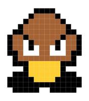 Brown evil hero of super mario game. Pixel hero video game 90s vector