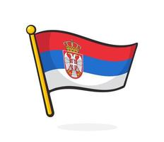 Cartoon illustration of national flag of Serbia with coat of arms on flagstaff vector