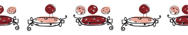 Sausage pattern. Salami day. Manual drawing of a flat vector illustration. For labels, stickers, web design, advertising of sausage products