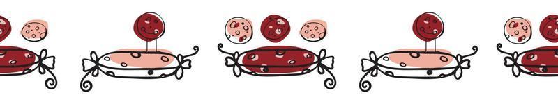 Sausage pattern. Salami day. Manual drawing of a flat vector illustration. For labels, stickers, web design, advertising of sausage products