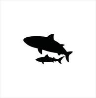 Swimming mother and kid shark silhouette vector art.