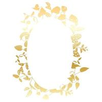 Trendy gold tropical leaves of different creepers with ellipse of white sheet. Card with exotic leaves frame of lians. vector