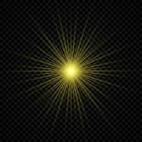 Light effect of lens flares. Yellow glowing lights starburst effects with sparkles vector