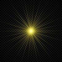 Light effect of lens flares. Yellow glowing lights starburst effects with sparkles vector