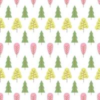Seamless pattern with colored trees on white background. Vector illustration.