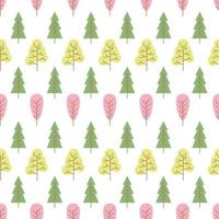 Seamless pattern with colored trees on white background. Vector illustration.