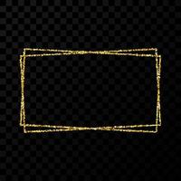 Gold double rectangle frame. Modern shiny frame with light effects isolated on dark vector