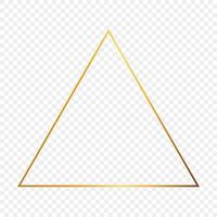 Gold glowing triangle frame isolated on background. Shiny frame with glowing effects. Vector illustration.