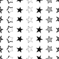 Seamless background of doodle stars. Black hand drawn stars on white background. Vector illustration