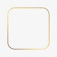 Gold glowing rounded square frame isolated on background. Shiny frame with glowing effects. Vector illustration.