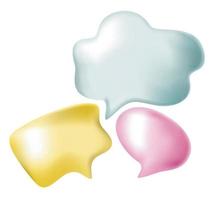 3D speech bubbles. Three various vector isolated shapes in pastel colors.