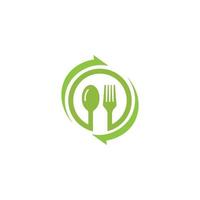 sano comida logo. concepto logo, con el símbolo de un cuchara, tenedor y hoja. lata ser para restaurantes, sano comida productos, sitio web logos para comida consultores vector