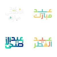 Festive Eid Mubarak Illustrations with Arabic Calligraphy vector