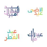 Elegant Eid Mubarak Emblem Set with Beautiful Typography vector