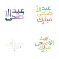 elegante eid Mubarak saludo tarjetas con moderno caligrafía vector