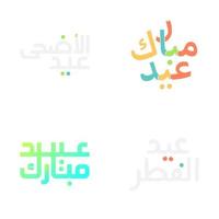 elegante conjunto de Ramadán y eid Mubarak caligrafía emblemas vector