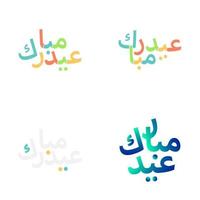 elegante eid Mubarak vector conjunto con tradicional Arábica guión