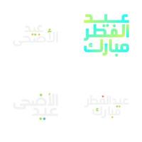 elegante conjunto de Ramadán y eid Mubarak caligrafía emblemas vector