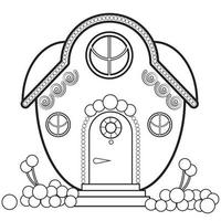 Round Pearl Candy Cartoon House Coloring Page Vector