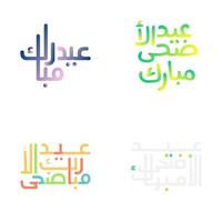 elegante conjunto de Ramadán y eid Mubarak caligrafía emblemas vector