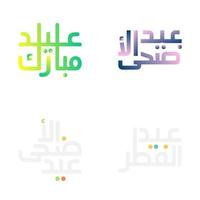 Celebratory Eid Mubarak Calligraphy Set with Islamic Art Elements vector