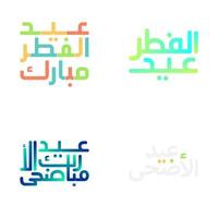 Eid Mubarak Brush Style Lettering Set for Muslim Festivals vector