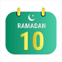 10 Ramadán celebrar con blanco y dorado creciente lunas y Inglés Ramadán texto. vector