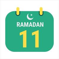 11 Ramadán celebrar con blanco y dorado creciente lunas y Inglés Ramadán texto. vector
