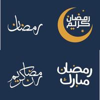 Vector Illustration of White Ramadan Kareem Arabic Calligraphy with Orange Design Elements.