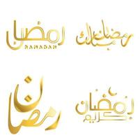 Vector Golden Ramadan Kareem Greeting Card with Arabic Calligraphy Design.