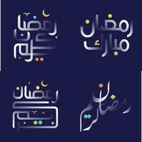 Modern White Glossy Ramadan Kareem Calligraphy Pack with Colorful Geometric and Floral Design Elements vector