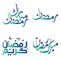 Vector Illustration of Gradient Green and Blue Ramadan Kareem Wishes with Elegant Arabic Typography.