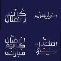 Shiny White Glossy Ramadan Kareem Calligraphy with Colorful Design Elements vector