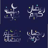 moderno blanco lustroso Ramadán kareem caligrafía paquete con vistoso geométrico y floral diseño elementos vector
